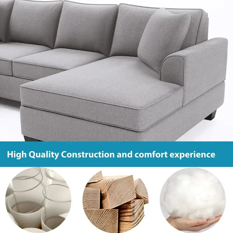 110*86 Sectional Sofa Upholstered Modern English Arm Classic U-shaped Sofa 3 Pillows Included