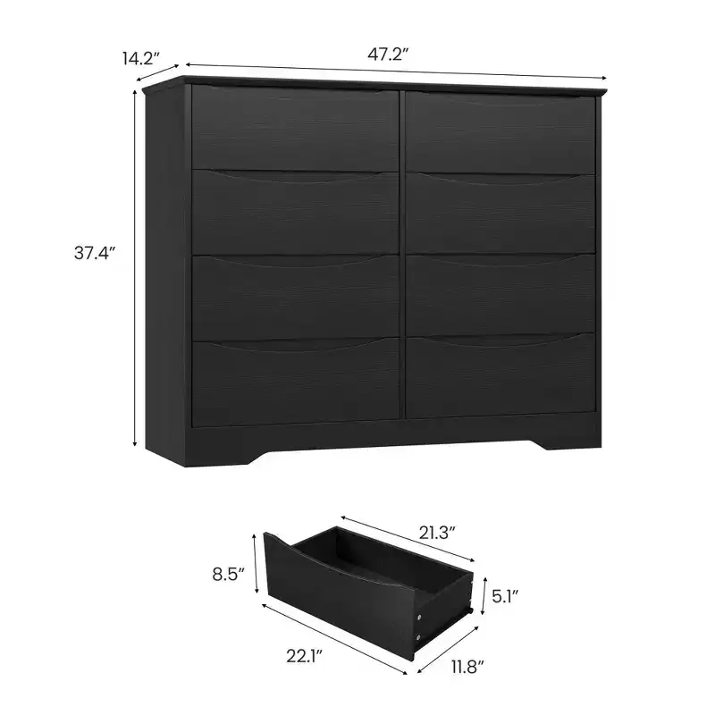 Wooden Dresser with 8 Drawers,Modern Closet with Deep Storage, Large Chest of Drawers, Long Storage Dresser for Bedroom, Living Room, Hallway