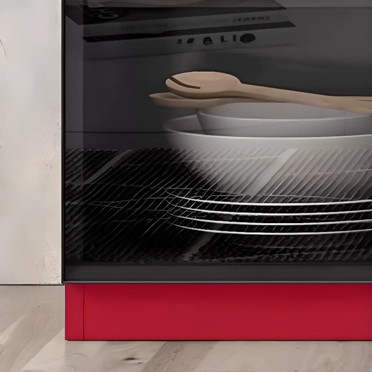 Large 3 Shelves Glass Wood Black Sideboard with LED Light