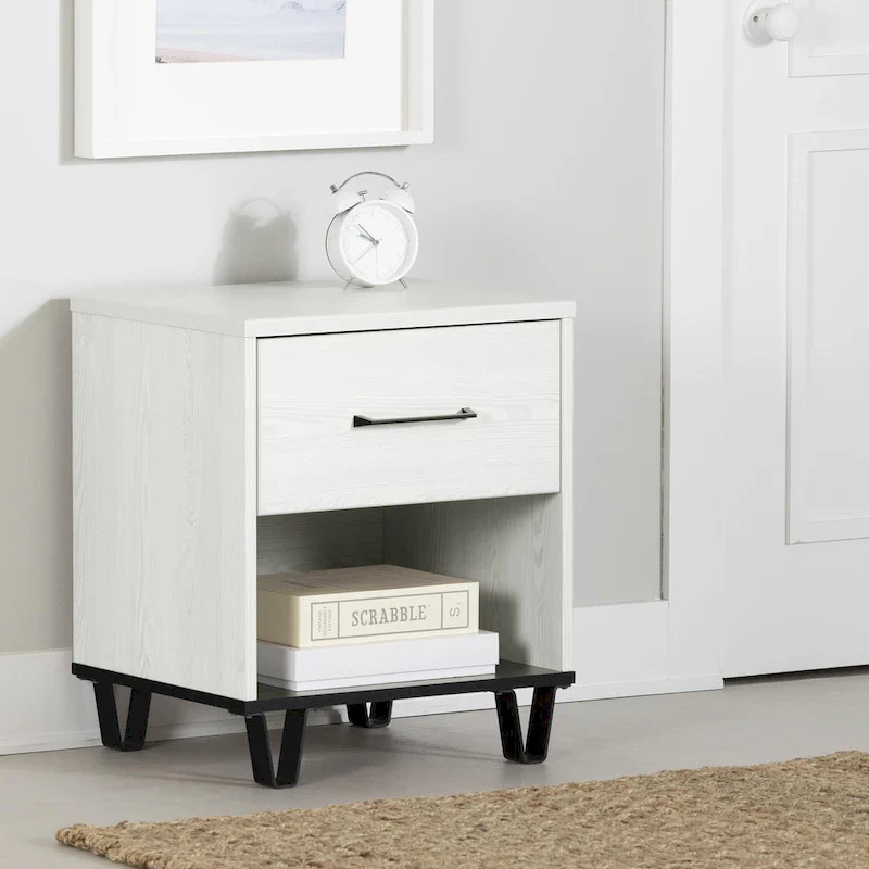 White Farmhouse 1-Drawer Nightstand for Kids