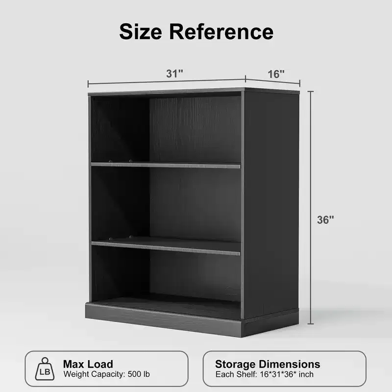 PexFix 36x31x16 Doorless Wood Bookshelf Storage Cabinet Bookcase&Office Cabinet for Kitchen Bedroom Entryway Living Room Dinning Room Black
