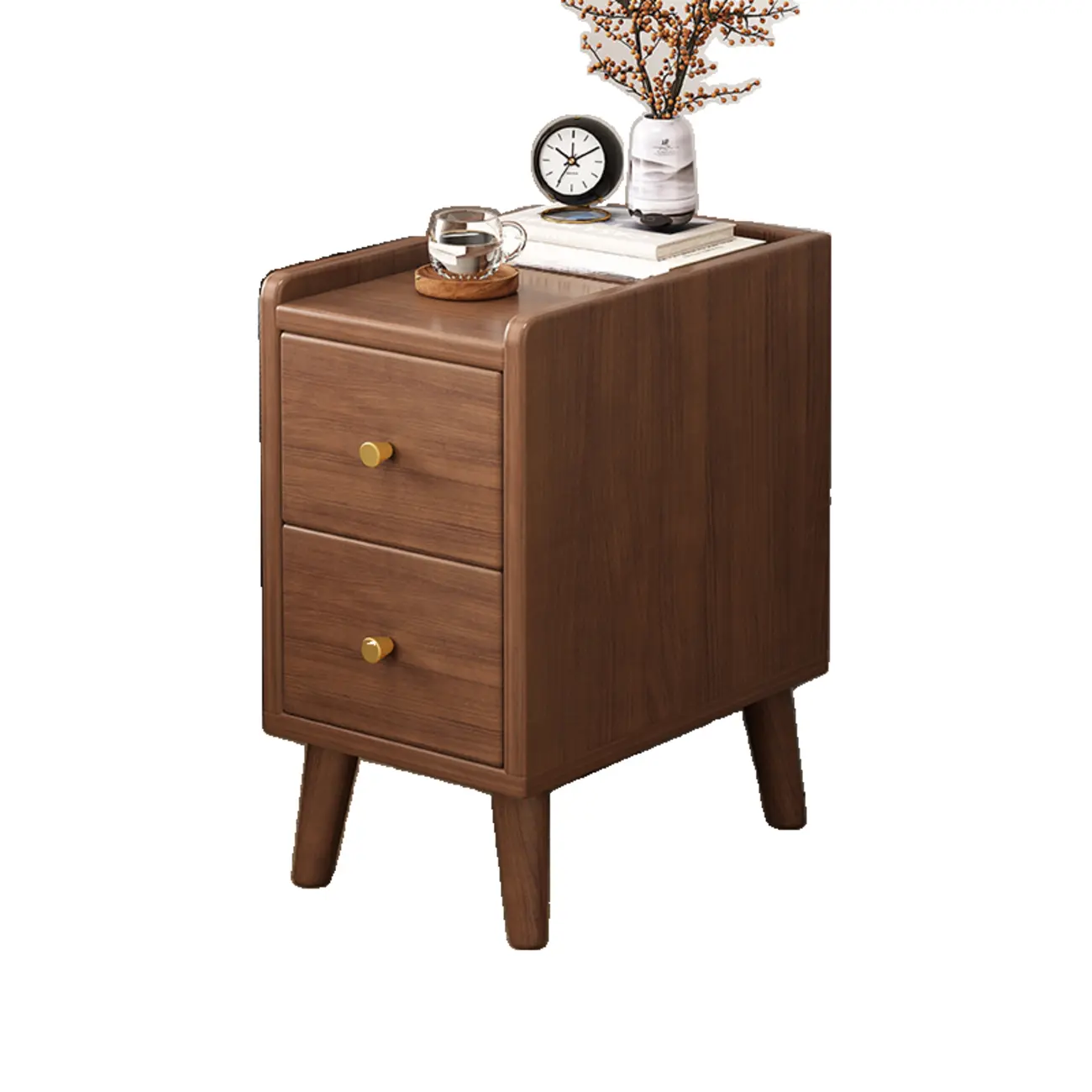 Modern White Wooden Bedside Table with Drawers