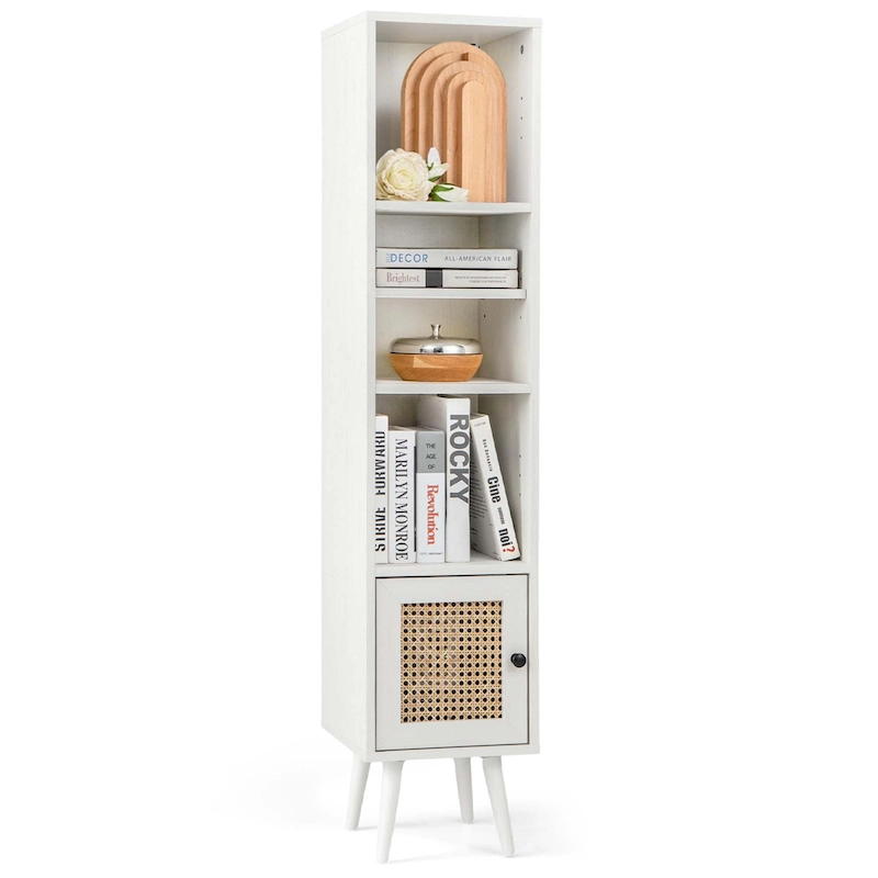 Costway Rattan Storage Cabinet Freestanding Slim Organizer Wood - See Details