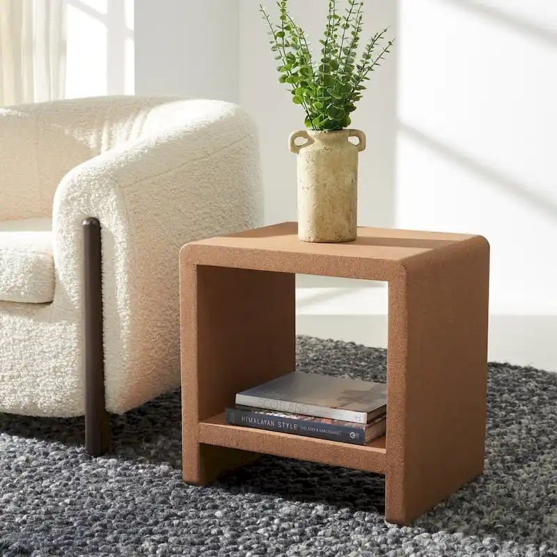 Cork Accent Side Table – 18x14x18 in, Natural Material, Modern Living Room End Table