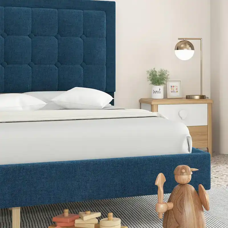Adjustable Bed Frame with Upholstered Button Tufted Headboard