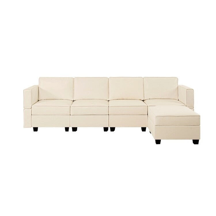 Modular U-Shaped 4 seater Air Leather Sofa with Adjustable armrest and Reversible Chaise