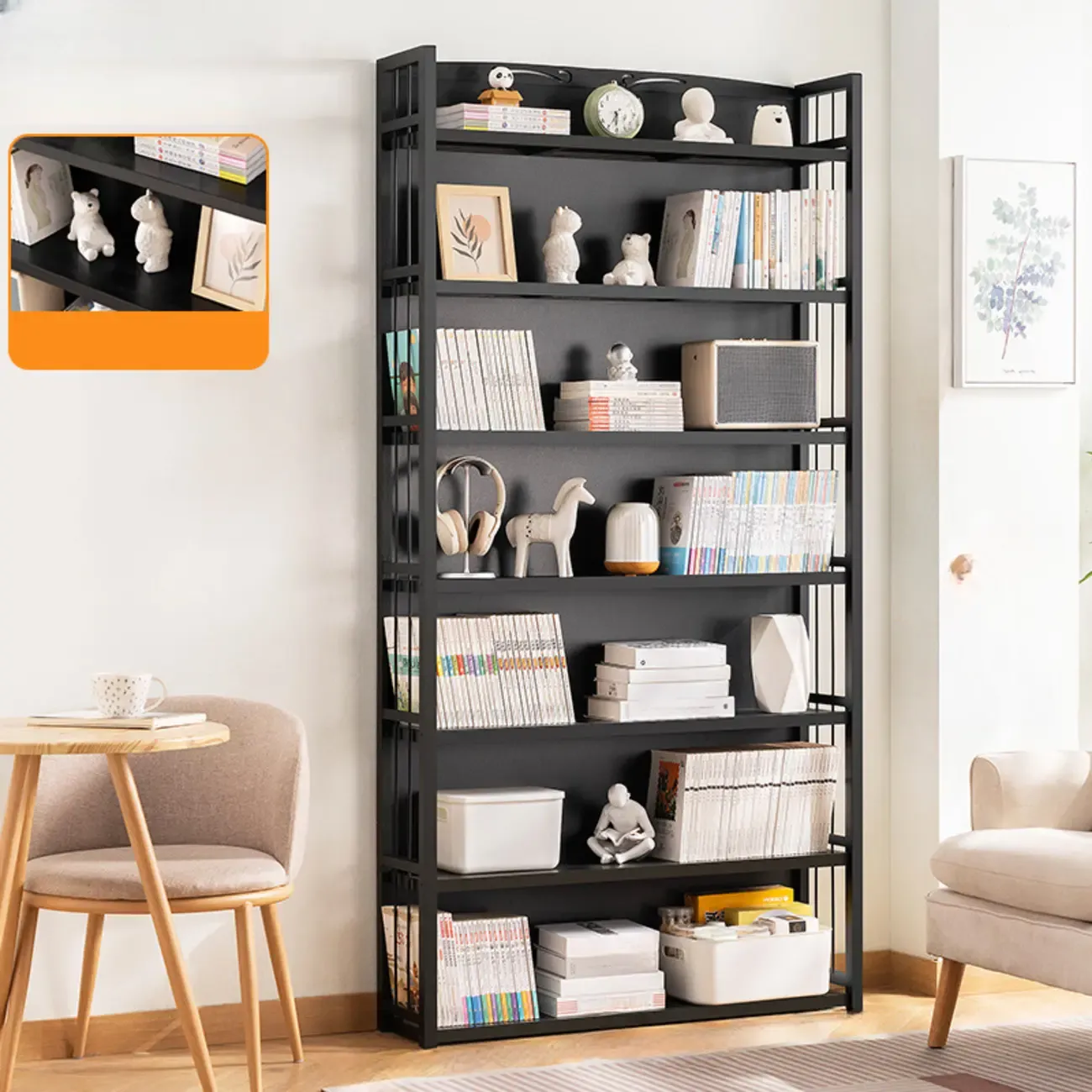 Premium Bamboo Modern Black 5-Shelf Open Bookshelf