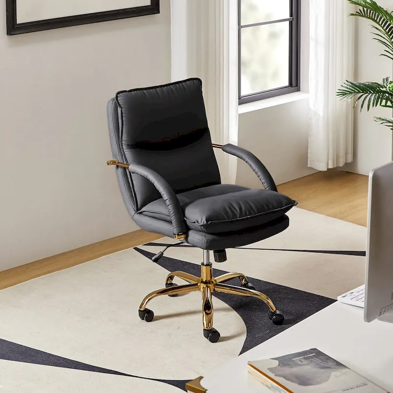 Leona Modern Faux Leather Adjustable Height Tilting Office Chair with Swivel Base by HULALA HOME
