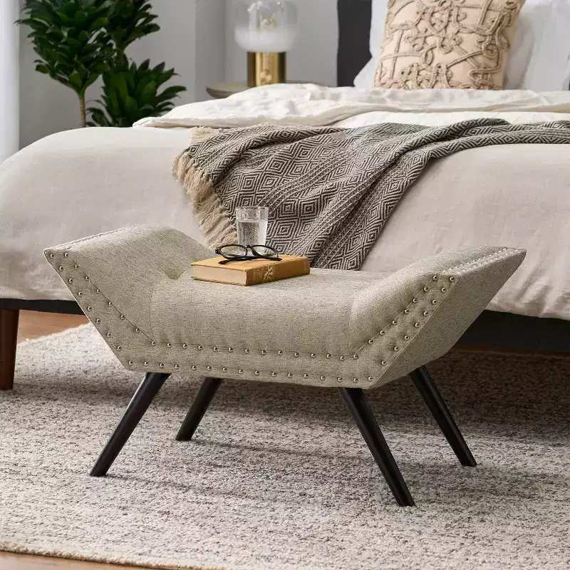 GDFStudio Hariata Contemporary Fabric Upholstered Tufted Ottoman with Nailhead Accents