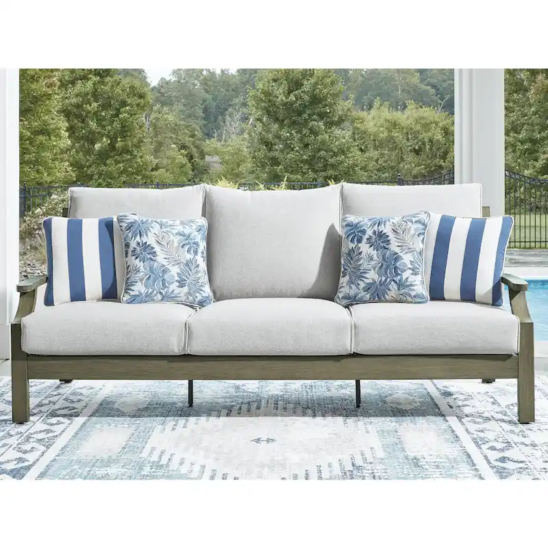 Signature Design by Ashley Rainier Ranch Brown/Beige Outdoor Sofa with Cushion - 89.25 W x 36.25 D x 42 H