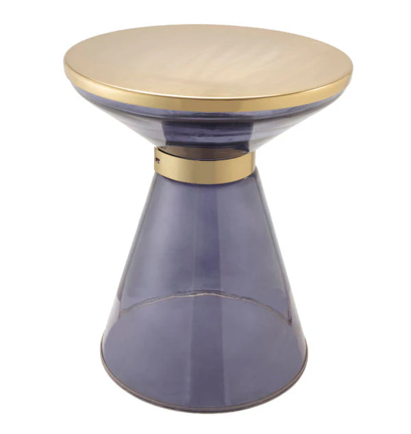 Blue Hourglass Accent Table with Gold Accents