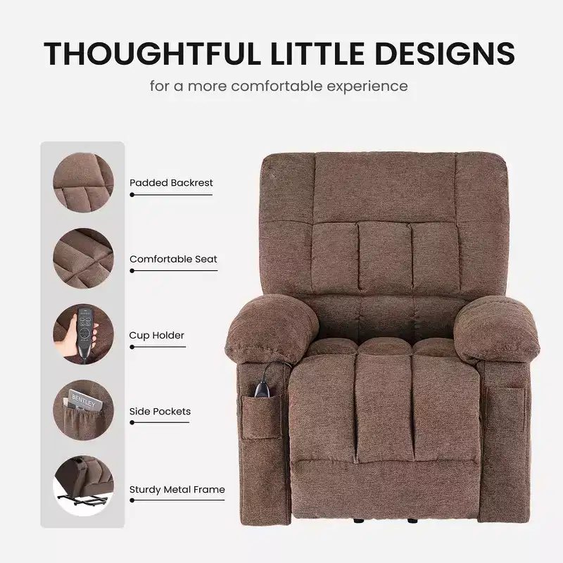 Zeus & Ruta Manual Adjustable Recliner Chair with Breathable Fabric , Side Pockets & High Backrest