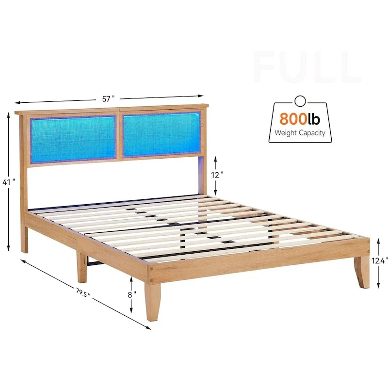 Bed Frame with Natural Rattan
