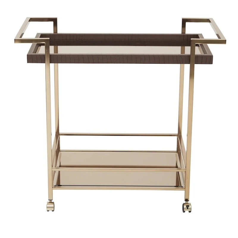 Champagne Metal Wine Cart with Bronze Glass Top