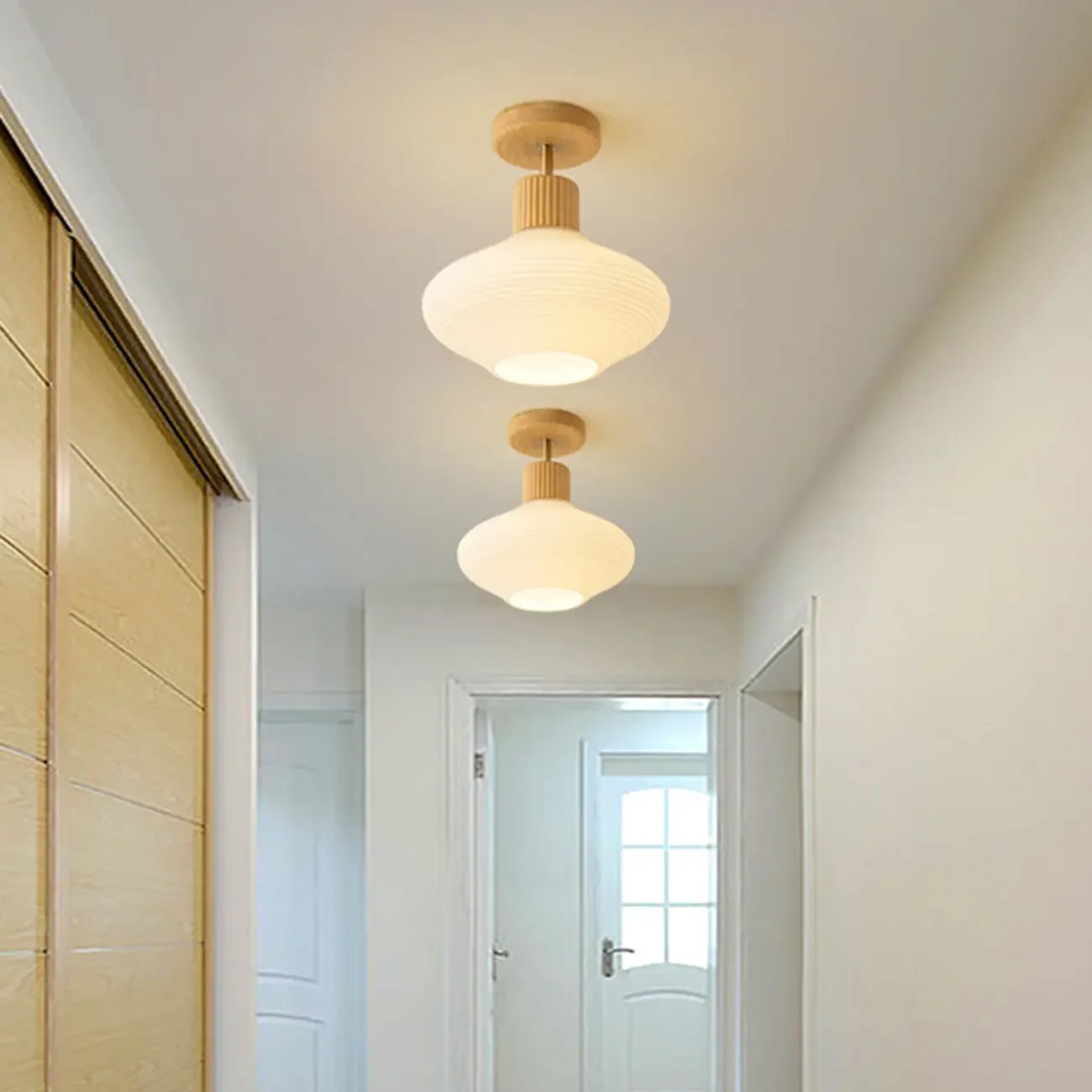 5 to 9 Inch Geometric Wooden Semi Flush Ceiling Light
