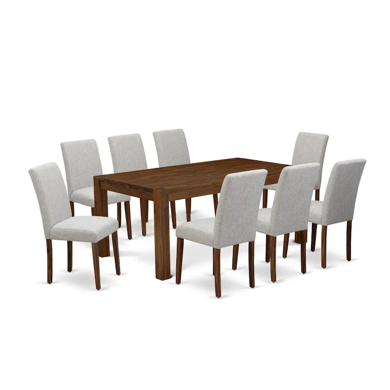 Antique Walnut Rectangle Dining Set with Doeskin Linen Parson Chairs (4 / 6 / 8 Seats)