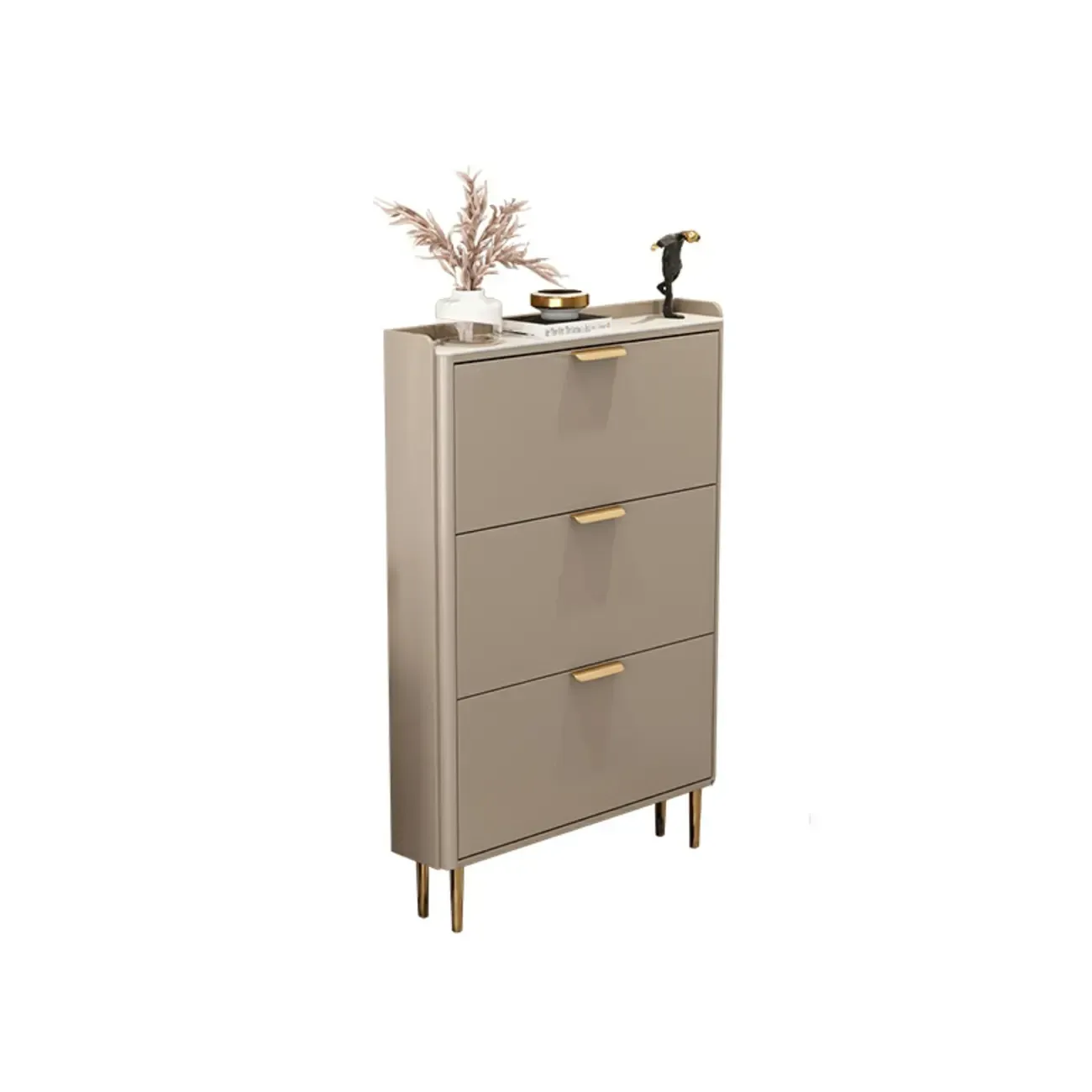 Wooden Drop Front Shoe Cabinet with Metal Legs