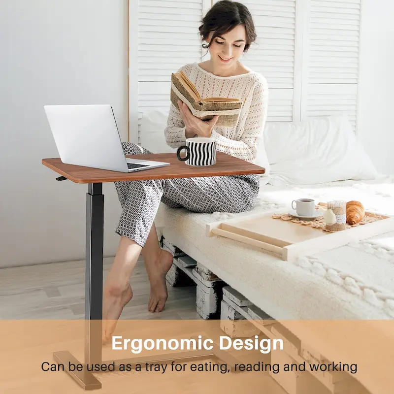 Mobile Standing Desk with Wheels Pneumatic Laptop Desk Rolling Computer Cart Movable Height Adjustable Small Stand Desk Home