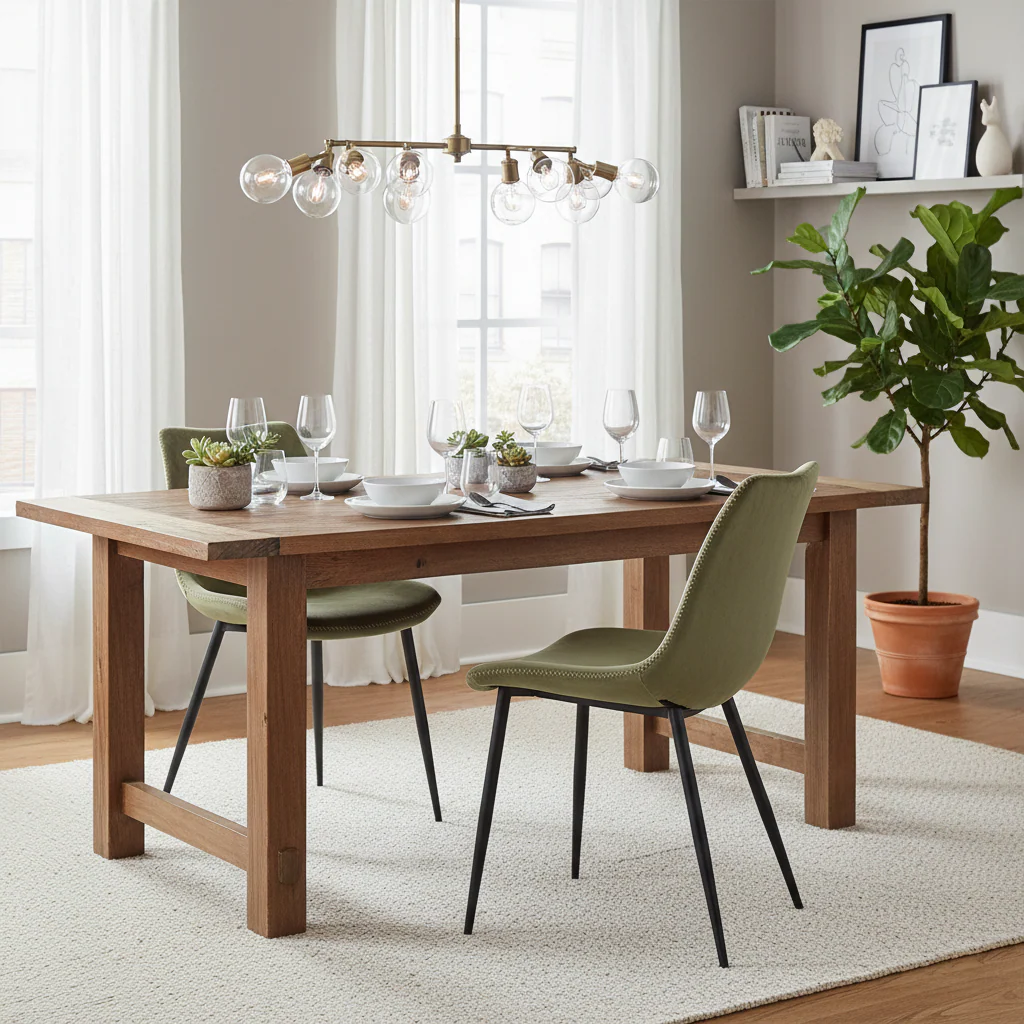 Velvet Dining Side Chair with Black Peg Legs – Olive Green, Single Seat