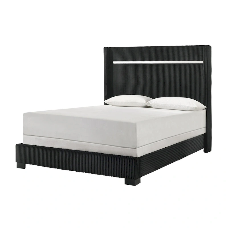 Pedro 6 Piece Black Velvel Upholstered Panel Bedroom Set