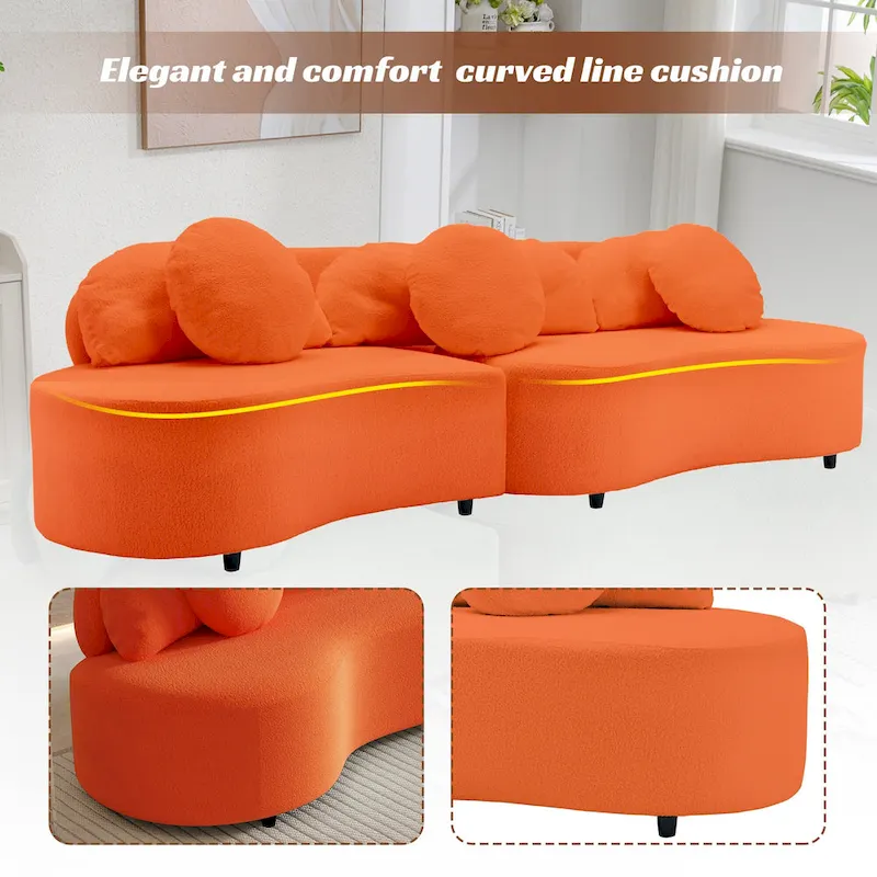 103.5 Lamb Velvet Armless Sofa with 6 Pillows and Floating Design