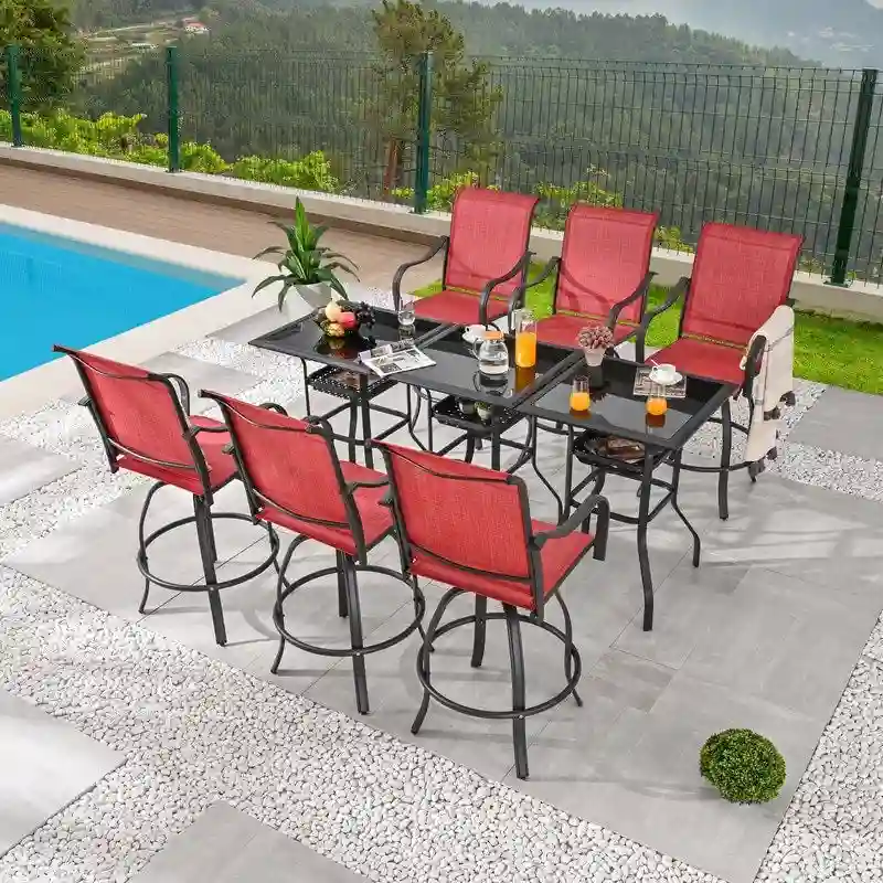 Patio Festival 9-Piece Outdoor Bar Height Swivel Dining Set