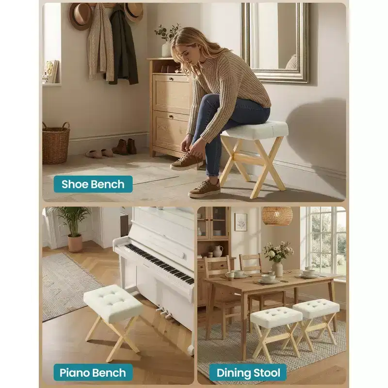 SONGMICS Foot Stool Ottoman, Padded Foot Rest Vanity Stool Under Desk with Solid Wood Frame