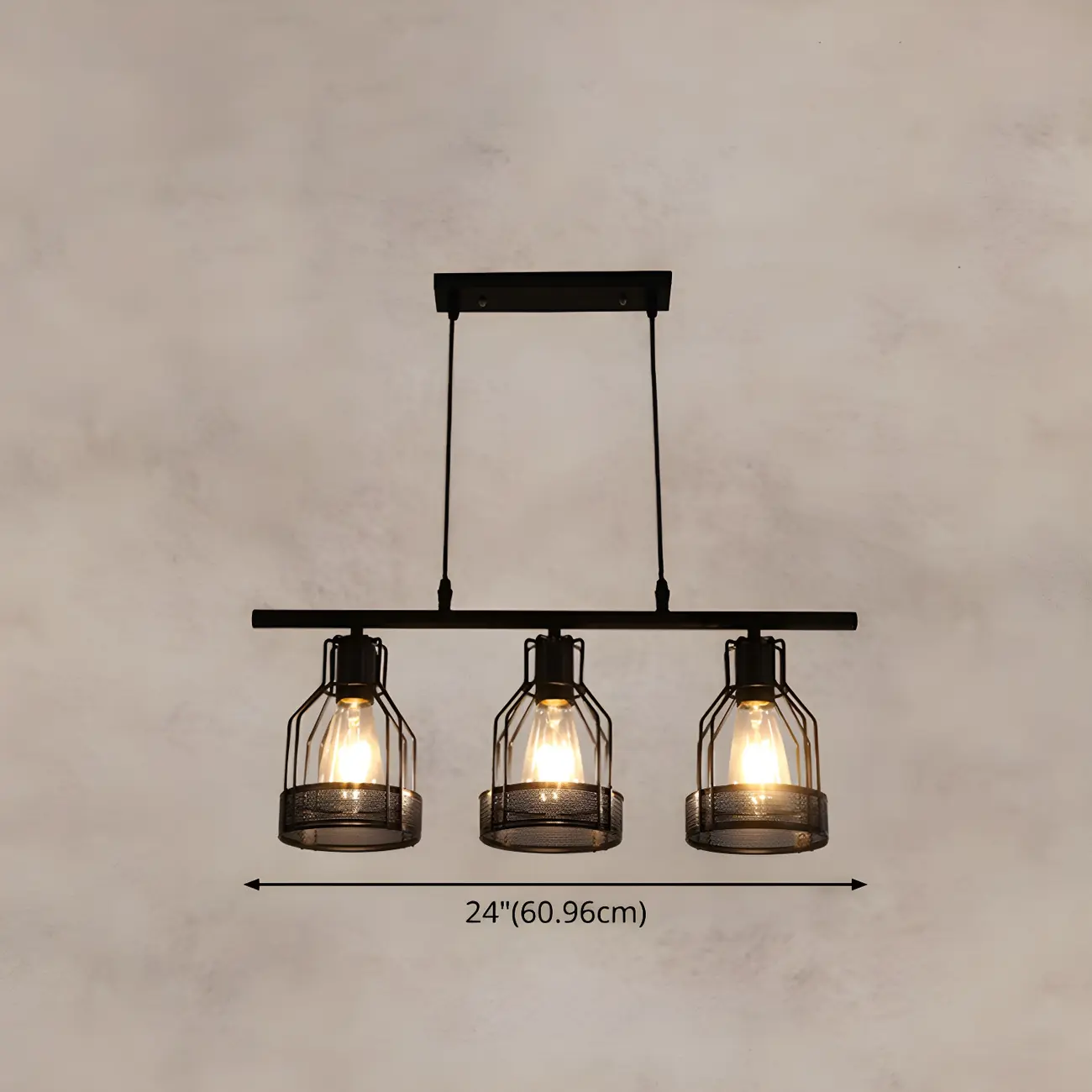 Industrial Black Metal Cage Large Island Pendant Light