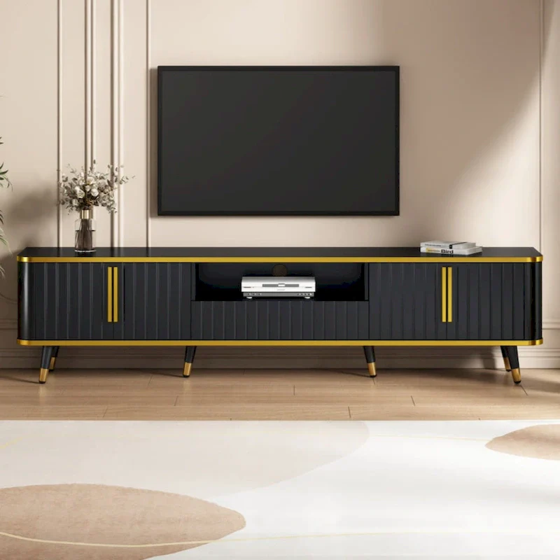 White+Gold & Gold+Black Modern TV Stand with Cabinets & Drawer, Fits TVs up to 85