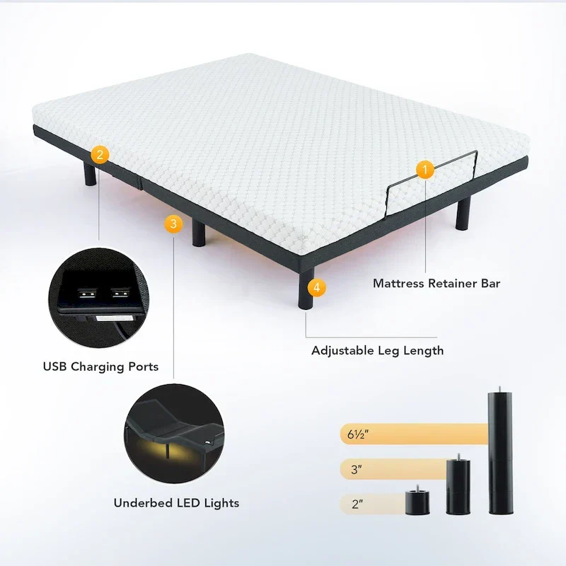 Massaging Zero Gravity Adjustable Bed with Wireless Remote and Underbed Lighting