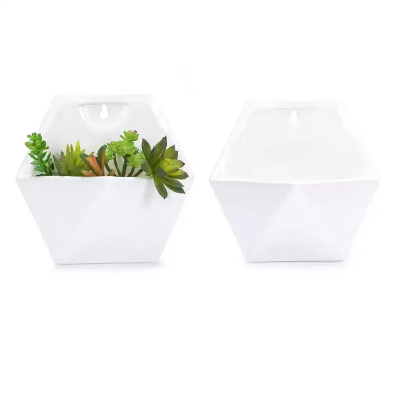 Set of 2 White Geometric Wall Hanging Planter Vase Triangular Patio Ceiling Pot for Succulents Flower Bonsai Plant Dcor for Modern Home Restaurant