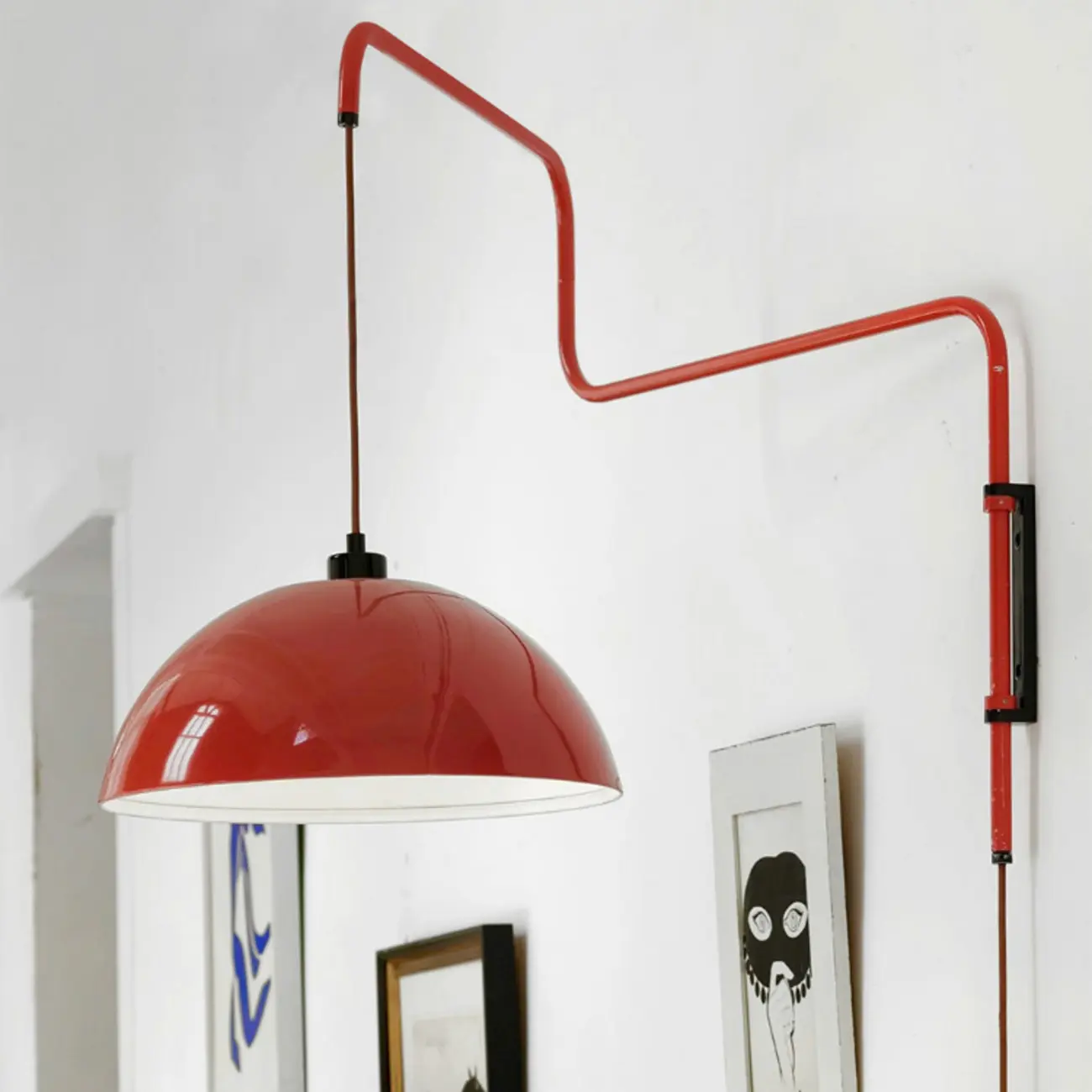 Red and White Plug-In Dome Swing Arm Wall Light