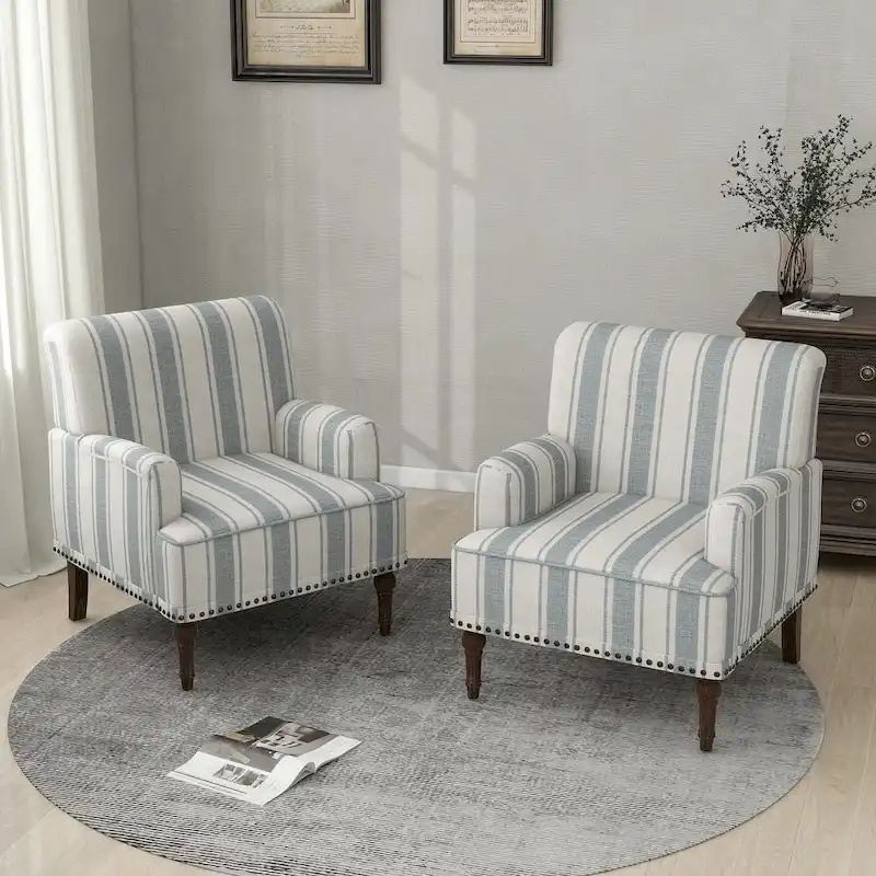 Modern Striped Accent Chairs with Arms