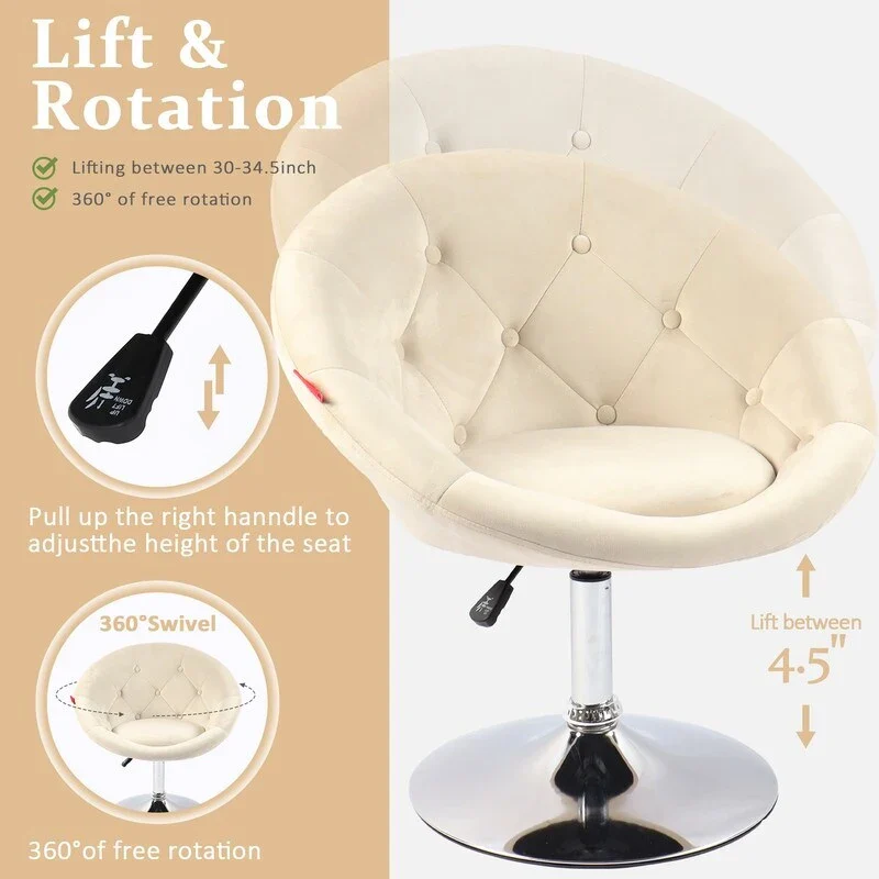 VANITII Accent Chair Swivel Vanity Chair Office Desk Chair Modern Height Adjustable Pink/Grey/White