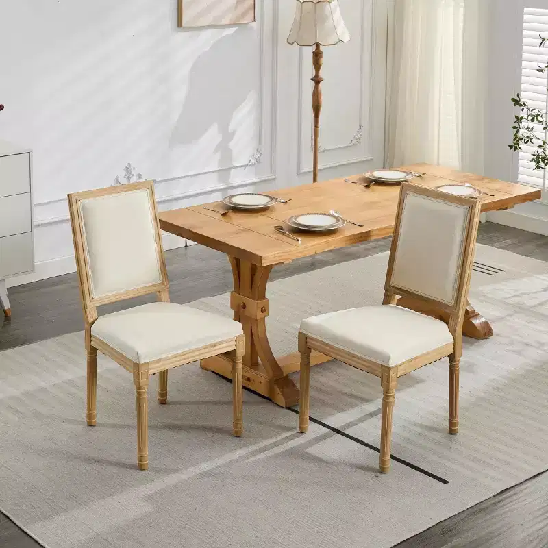 Set of 2 Farmhouse Wood Dining Chairs with Padded Seat and Back, Armless Side Chairs for Dining Room, Kitchen, or Living Room-Panipeachy