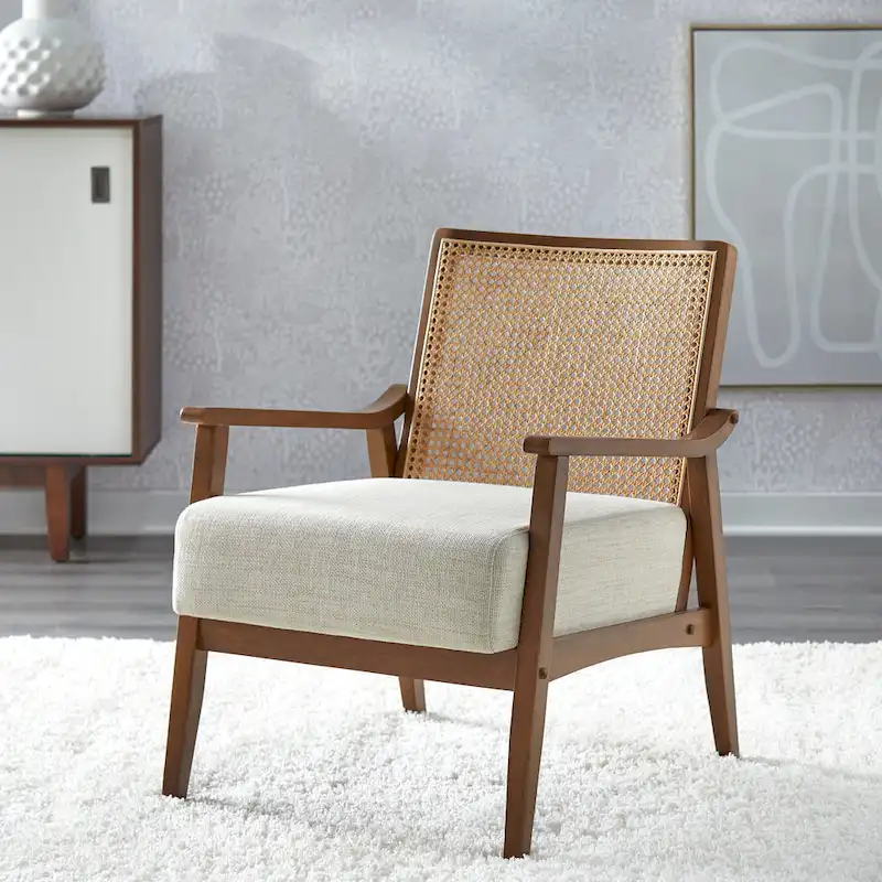 Cane and Solid Wood Accent Chair
