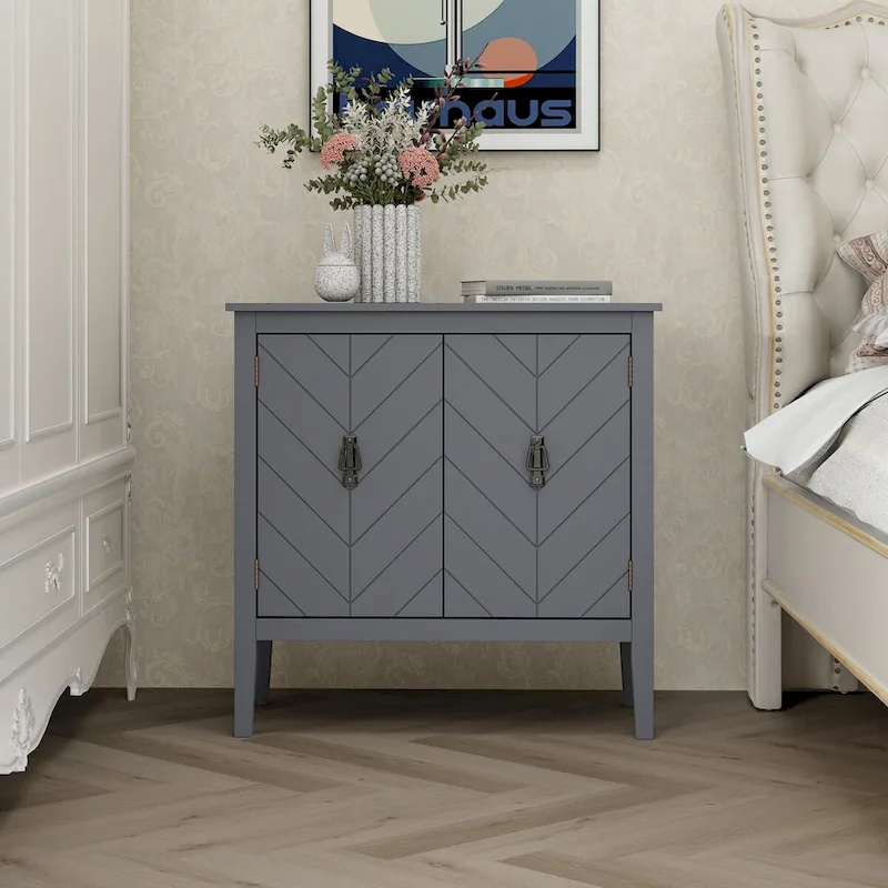 Black / Grey 2-Door Sideboard with Adjustable Shelves, Vintage Style