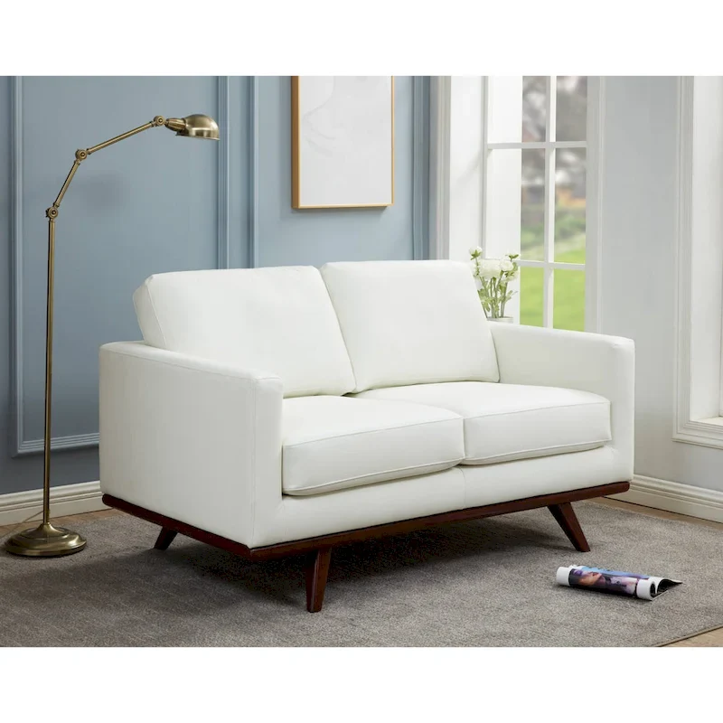 Chester Modern Leather Loveseat 2 Seater Sofa Couch With Birch Wood Base for Living Room Bedroom Garden Lounge - 58.27