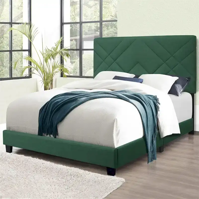 Queen Size Bed Frame with Adjustable Headboard