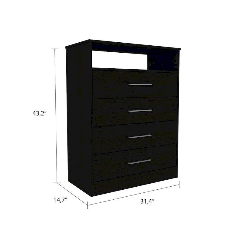 TUHOME Continental Dresser with 4 Drawers and Metal Hardware