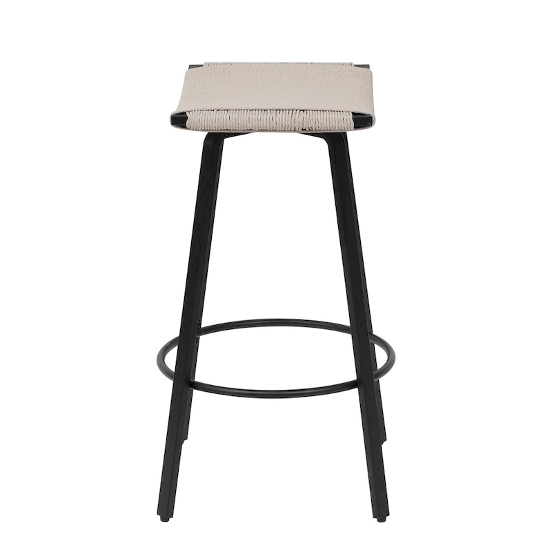 Counter Height Bar Stools, Backless Handwoven Kitchen Dining Chairs with Round Footrest Set of 2 PVC Weaving Pub Stool