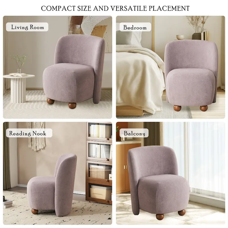 '- Eliana Modern Teddy Fabric Accent Chair with Curved Backrest and Legs