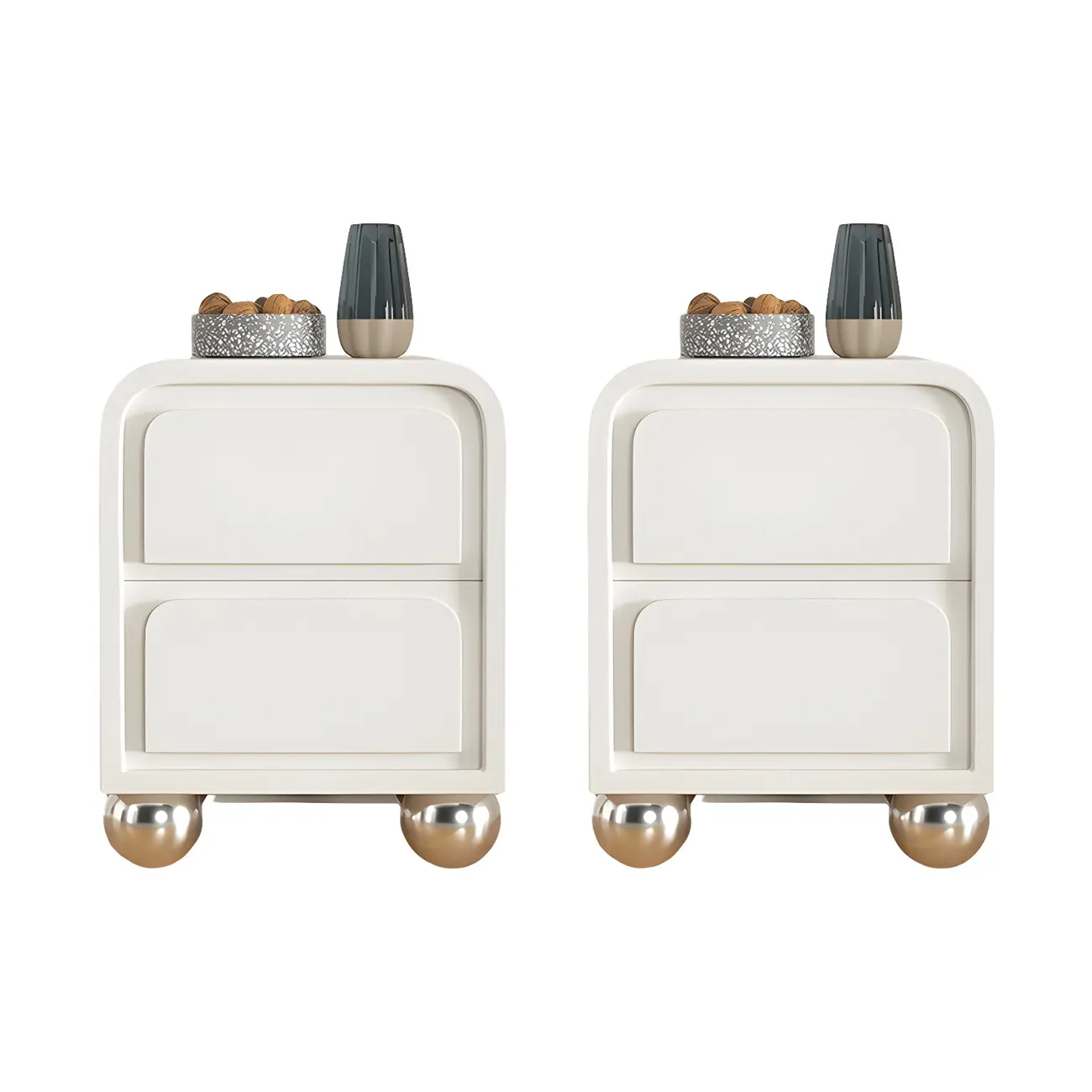 Narrow Off-White Faux Leather 2 Drawers Nightstand