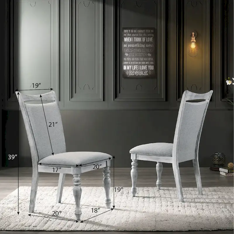 Roundhill Furniture Salines 7 Piece Dining Table Set with 6 Upholstered Chairs, Rustic White and Oak