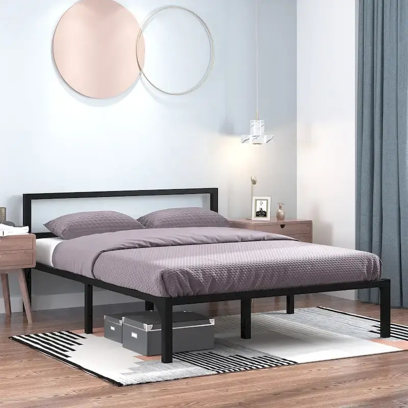 Black Metal Platform Bed with Headboard & Footboard – Twin / Full / Queen