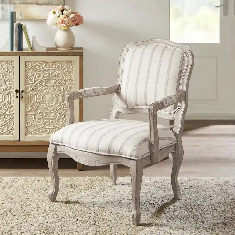 Accent Chair with Stripe Fabric Upholstery and Wood Legs