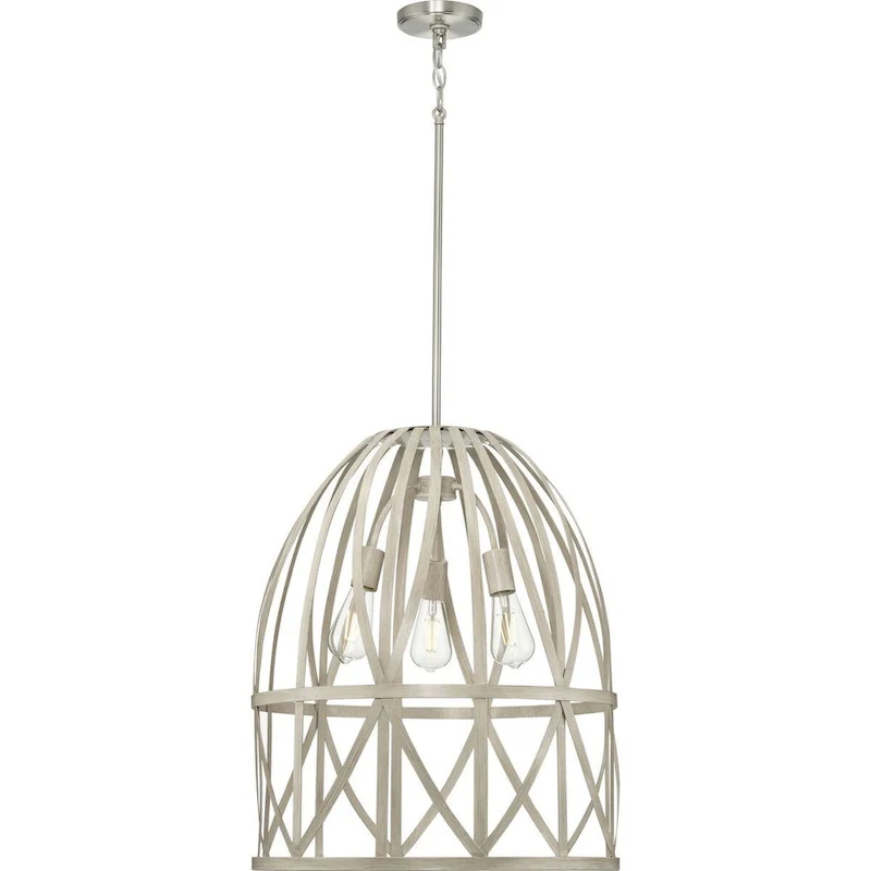 Chastain Collection Three-Light Bleached Oak Basket Farmhouse Pendant Light - 20.87 in x 20.87 in x 25.25 in