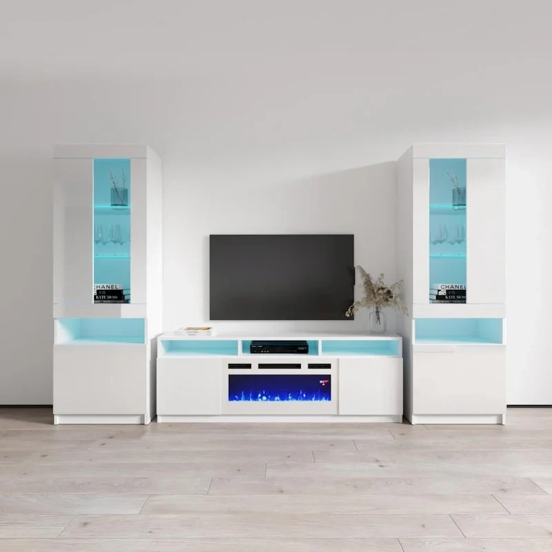 Electric Fireplace Wall Unit Entertainment Center with Bookcases