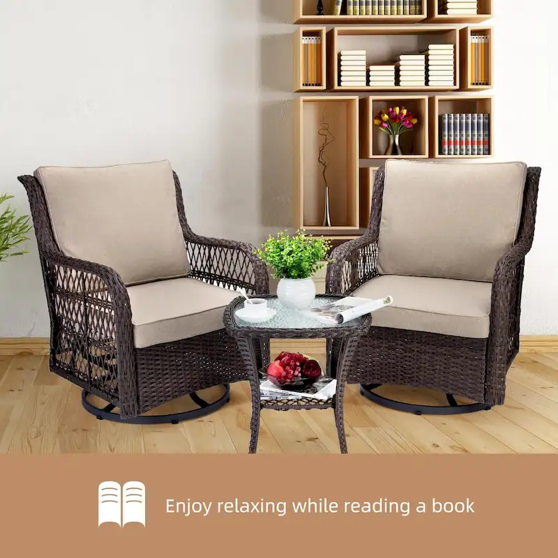 3 Pieces Rocking Wicker Bistro Set