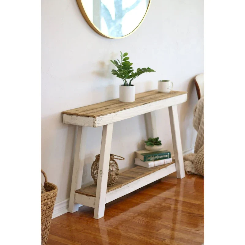 White Aztec A-Frame Console Table, Reclaimed Wood, 1-Person Use